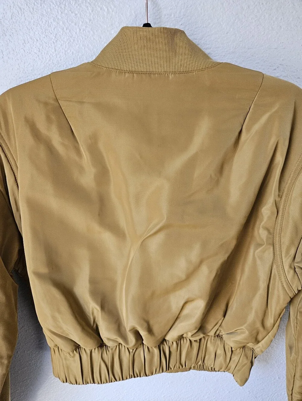 Alo Yoga Cropped Break Line Bomber Jacket Gold Ochre Mustard Size Small